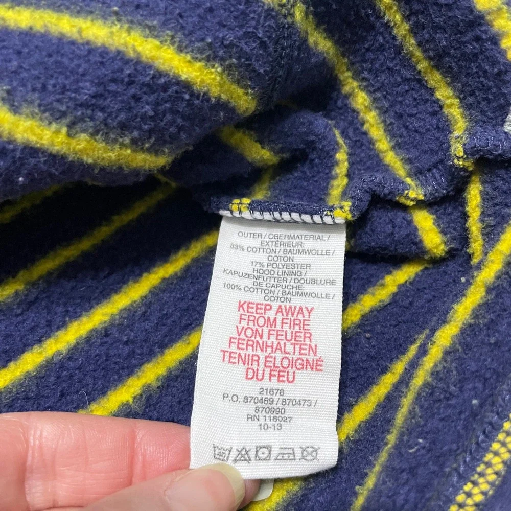 Mini Boden Boys Hoodie Sweatshirt Pullover 5-6Y Striped Fleece Lined Navy Yellow